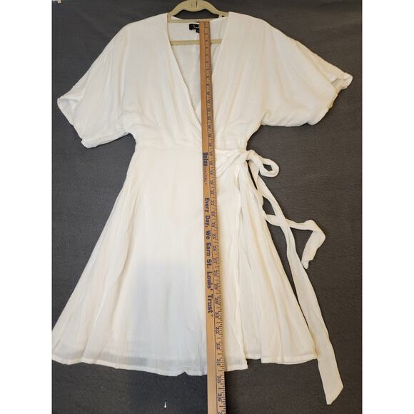 NWT Lulus White Wrap Short Gauzy Draped Dress Surplice Short Sleeve Tie Size S - Picture 3 of 9